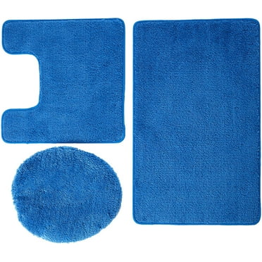 BathEssentials 3 Piece Bath Rug Set: 1 Bath Rug (18" x 30"), 1 Contour Mat (17" x 14") and 1 Toilet Seat Cover (apx 18" x 18") - Royal Blue