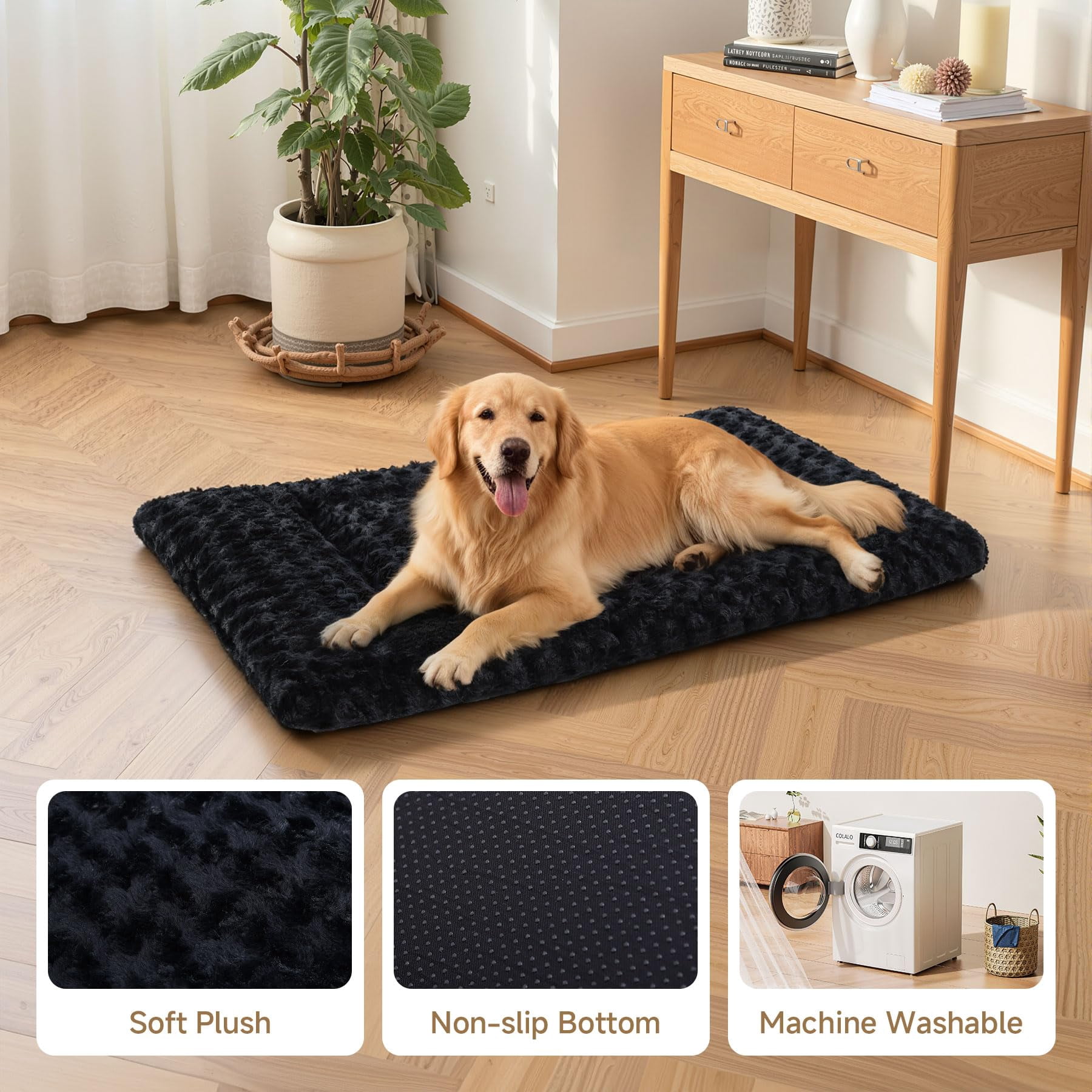 Dog Bed Mat Ultra Soft Crate Pad Comfy Fluffy Pet Kennel Beds Sleeping Mattress For Large Jumbo Medium Small Dogs 36 X 23 Inch Black