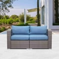 thumbnail image 3 of CozyHom 2 Pcs Outdoor Patio Loveseat Furniture Set, All Weather Wicker Patio Loveseat Outdoor Conversation Sofa Set, Blue, 3 of 12