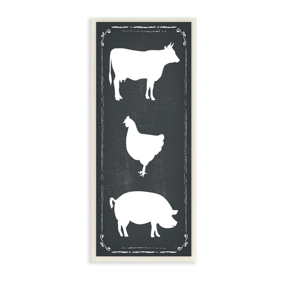 Stupell Black and White Farm Animal Silhouette Wall Plaque Art