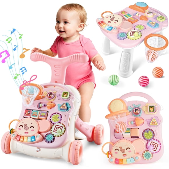 Juguete de empuje 3 en 1 Baby Walker AuntyFey para niños de 1 año, color rosa