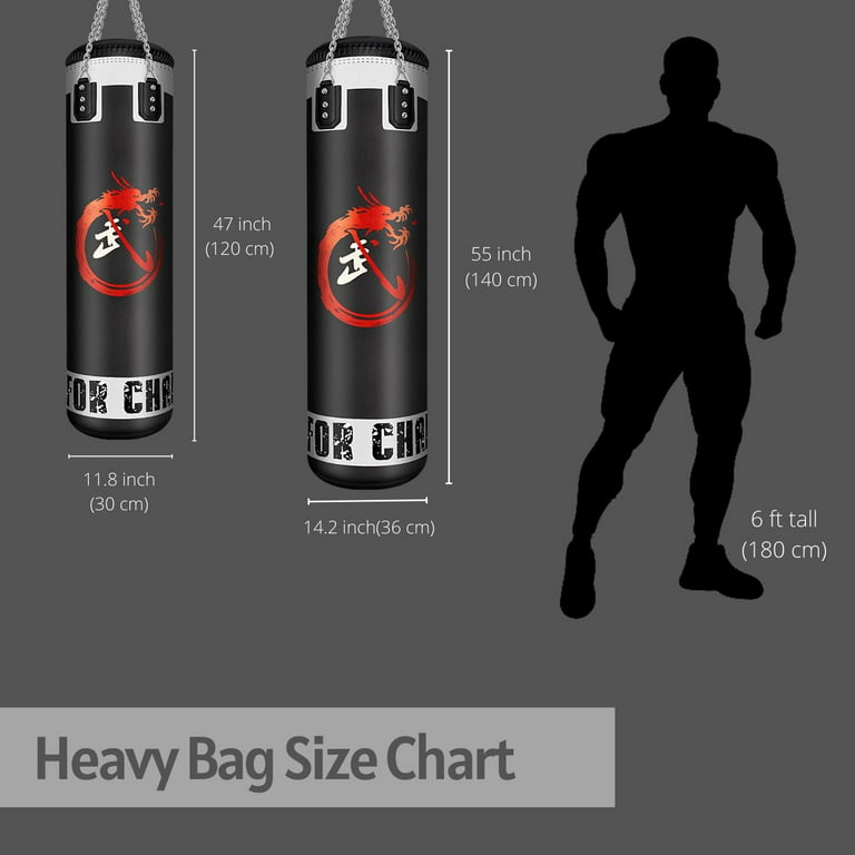 Heavy Punching Bag 47 MMA Boxing Kickboxing Workout Training Exercise  Practice Gear Empty with Rotating Chains for Adults Men Women Black