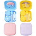 thumbnail image 1 of Paquete de 4 estuches para lentes de contacto, estuche para lentes de contacto de color, contenedor con espejo (amarillo, rosa, azul y morado) ER, 1 of 5