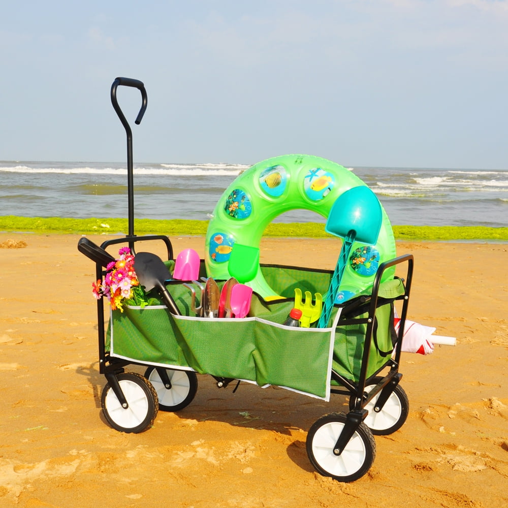 Collapsible Wagon Cart, Beach Cart with Big Wheels, Heavy Duty Folding Utility Garden Wagon