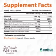 Sandhu's High Strength Immune C & D3 Supplement Capsules, Complete Immune Support, 1000mg, 180 Ct