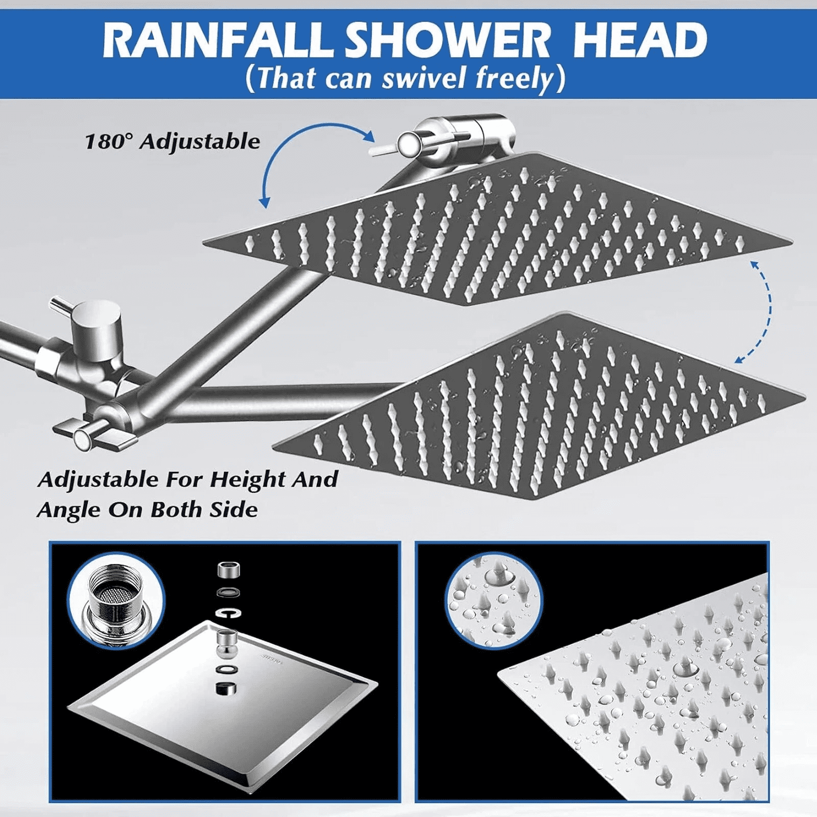 Zovajonia 10 inch Rainfall Shower Head Combo Stainless Steel Rain Shower Head with 3 Modes Handheld Water Spray,High Pressure Showerhead with Arm