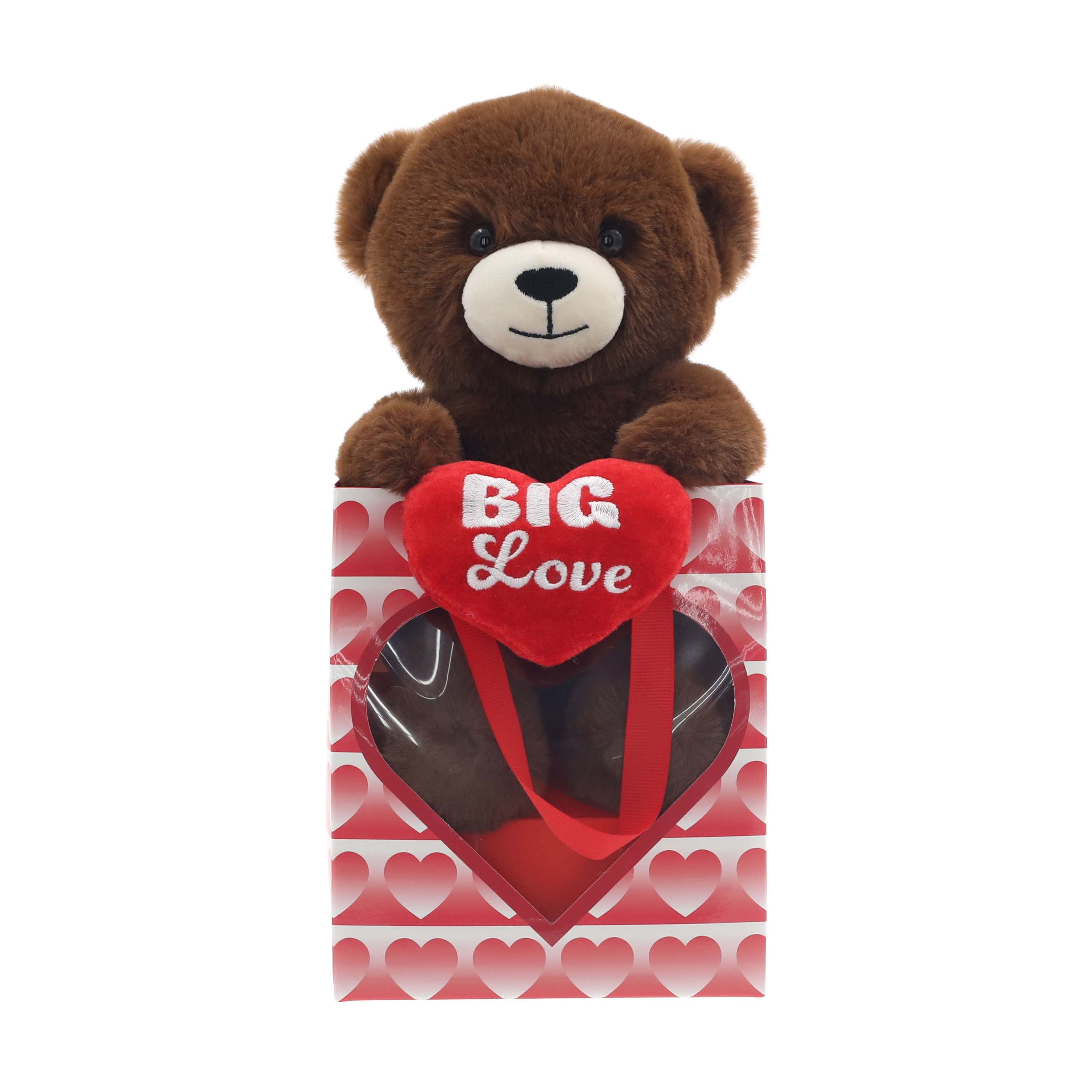 Brown Teddy Bear Plush with Heart and Gift Bag for Valentine's Day by Way to Celebrate