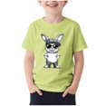 thumbnail image 2 of Toddler Girl Clothes under $5 Short Sleeve Round Neck Rabbit Printed Exercise Pattern Loose T-shirt 2-13Y Green 5-6Years, 2 of 4