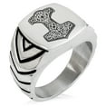 thumbnail image 1 of Stainless Steel Thor's Hammer Mjolnir Knot Viking Norse Chevron Pattern Biker Style Polished Ring, 1 of 1