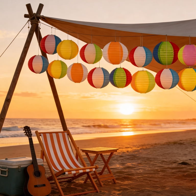 12-Pack Beach Ball Paper Lanterns – 8" Colorful Hanging Decor For Summer Parties, Pool, Birthday, And Outdoor Events