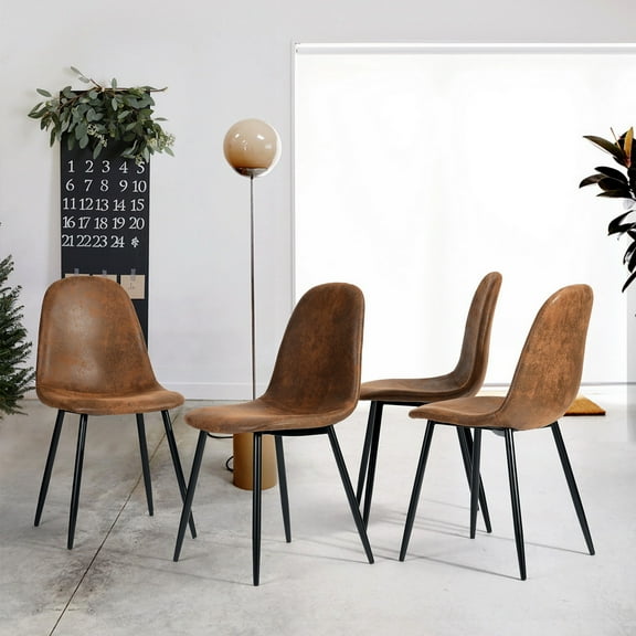 HouseInBox Modern Dining Chairs Set of 4, Suede Padded Seat Kitchen Chairs with Metal Legs, Brown