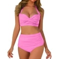 thumbnail image 1 of Women's Full Coverage V Neck Bikini Set - High Waisted Ruched Two Piece Swimsuit Padded Bathing Suit, 1 of 1
