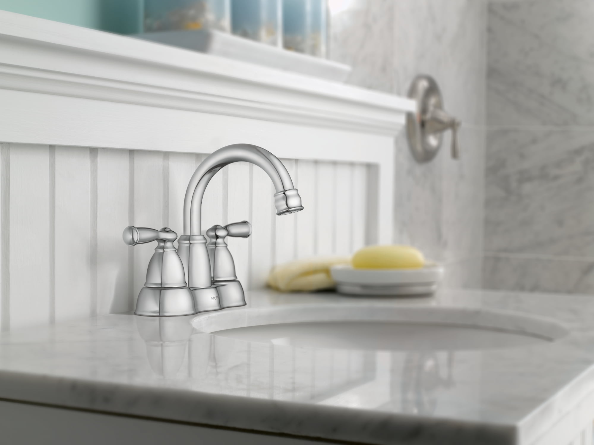 Moen Weylon Two Handle Chrome Centerset Bathroom Sink Faucet, 84790