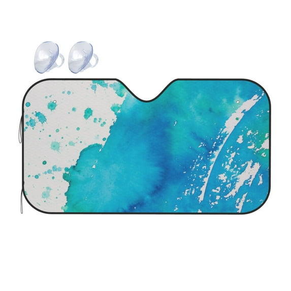 YFYANG Front Windshield Sun Shade, Blue Watercolor Art Foldable Car Visor for Cars, Trucks, SUVs, Small
