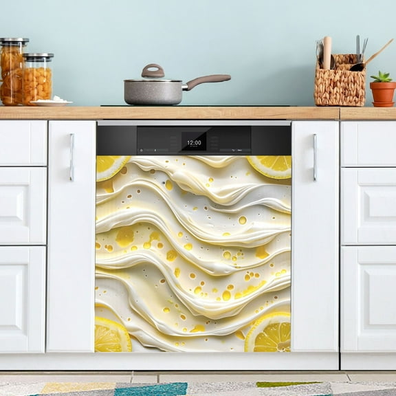 Lemon Slice and Cream Dishwasher Magnet Cover Magnetic Fridge Door Cover Home Kitchen Decor 23"x 26"