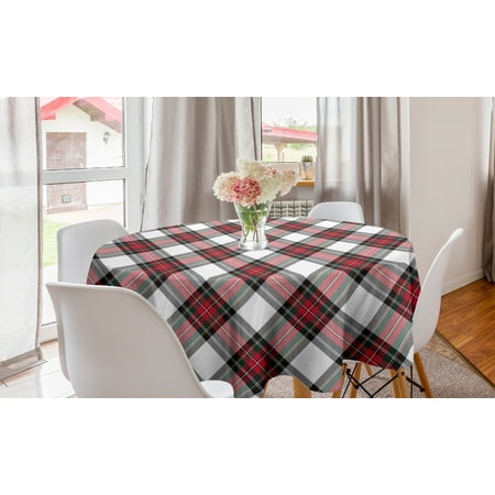 

Tartan Round Tablecloth Traditional Plaid with Diagonal Lines and Rhombuses Scottish Culture Inspirations Circle Table Cloth Cover for Dining Room Kitchen Decoration 60 Coral Black by Ambesonne