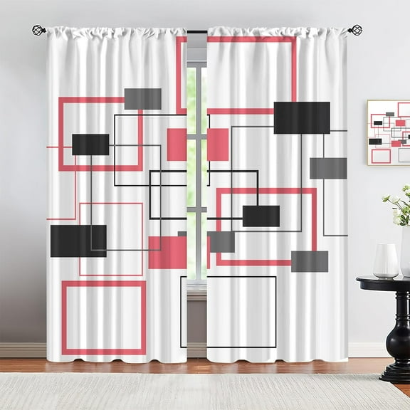 Abstract Geometric Women Girls Privacy Curtain, Mid Century Minimalist Living Room Bedroom Window Drapes Treatment, Dust-Proof Easy to Clean Long Curtains for Indoor Outdoor Balcony-W42xL54in