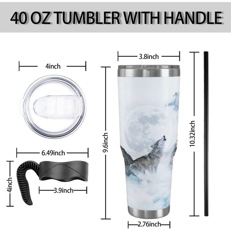 Wolf Tumbler, 40 Oz Tumbler with Handle and Straw, Wolf Gifts for