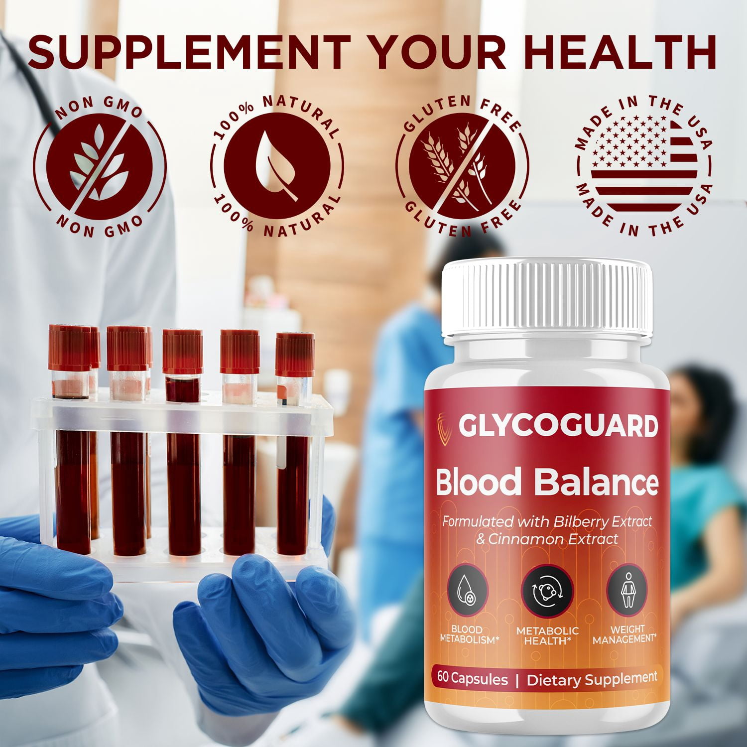 Glycoguard Blood Balance Support Pills Advanced Formula Vitamin Supplement Glyco Guard 120 Capsules
