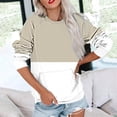 thumbnail image 2 of Fall Saving! HVOBTTY Women's Long Sleeved Pullover T Shirts, Fall Tops for Women, Women's Casual Crew Neck Solid Color Pocket Patchwork Loose Sweatshirt Khaki, S, 2 of 5
