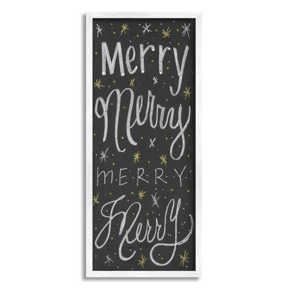 Stupell Industries Festive Merry Chalk Style Typography Chistmas Stars Traditional Painting White Framed Art Print Wall Art, 10 x 24, Design by Sd Graphics Studio