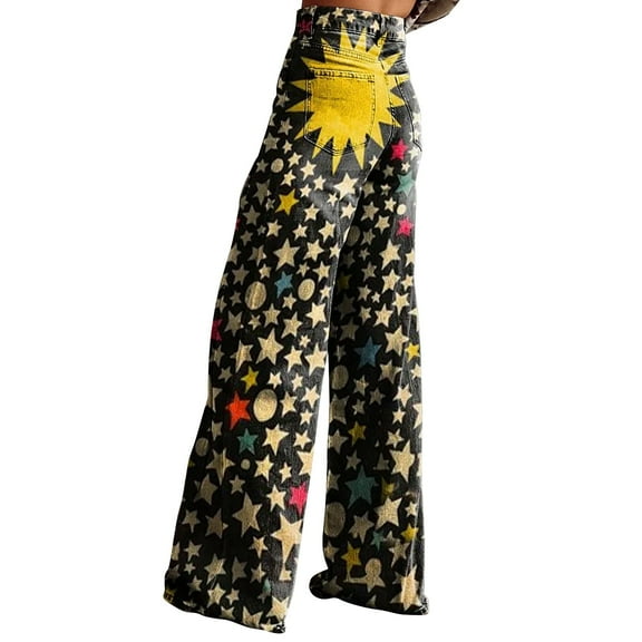 yunLCZ Womens Dress Pants Wide Leg Pants Women's High Waisted Flower Patterned Pants Lightweight And Loose Casual Colorful Pants Heavyweight Pants Office Slacks