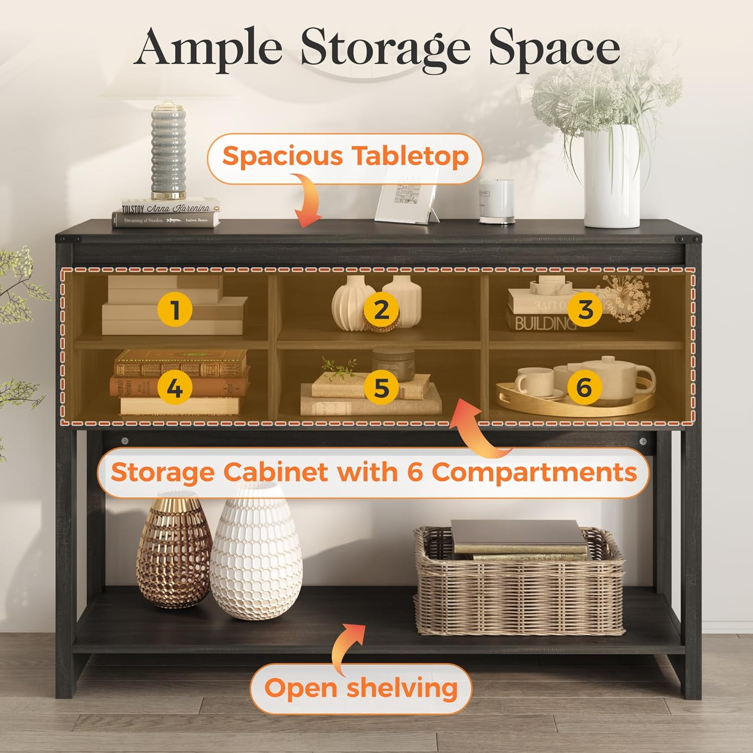 SUNVIVI Entryway Table with Storage Cabinets, 46" Modern Farmhouse Console Table with Sliding Barn Door, Wood Rustic Sofa Table with Adjustable Shelf for Hallway, Living Room