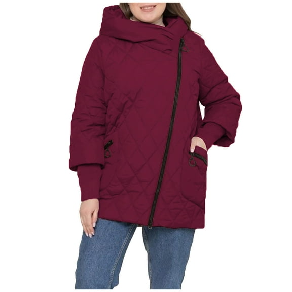 ShomPort Winter Trendy Coat for Women Long Sleeve Zip up Hooded Warm Thick Jacket Outerwear