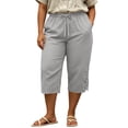 thumbnail image 5 of Ruimatai Women Capri Cropped Pants High Waist Drawstring Elastic Waistband Lace Cutout Pockets Loose Fit Casual Summer Trousers, 5 of 5