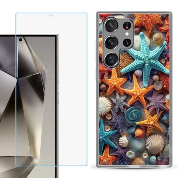 OneToughShield ® Compatible with Samsung Galaxy S24 Ultra, Shockproof Phone Case, with Tempered Glass Screen Protector - Starfish Mix