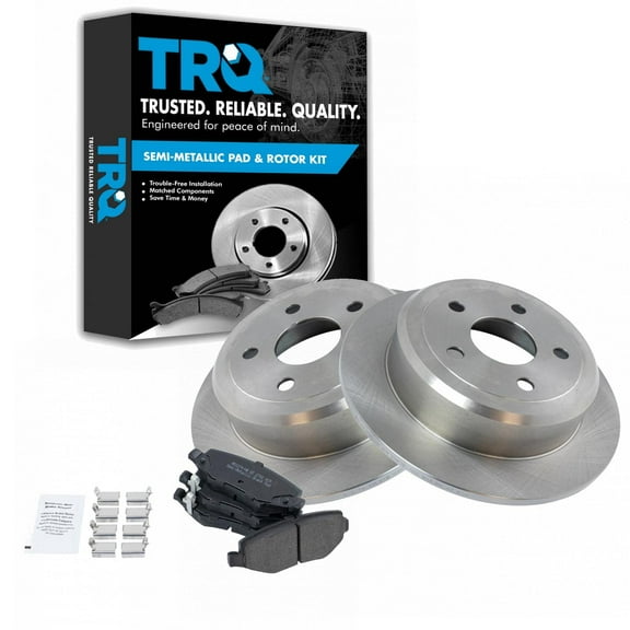 TRQ Rear Brake Pad & Rotor Kit Brake Pads Brake Rotor Semi-Metallic Fits Select 2007-2017 Jeep Wrangler 2018 Wrangler JK