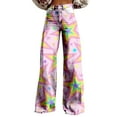 thumbnail image 2 of Women's Casual Pants Women'S Wide Leg Pant Vintage Floral Print High Waisted Straight Stretch Pants With Pockets,Pink Women's Casual Pants S, 2 of 8