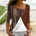 thumbnail image 2 of IROINNID Discount Womens Long Sleeve V-Neck Shirts V- Stripe Color Blocking Printing Recreational Tops,Brown, 2 of 9