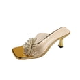 thumbnail image 2 of Women’s Thong Heeled Sandals Beaded Embellished Mule Slip-On Open Toe High Heel Dress Sandals Evening Party Wedding Shoes,Gold Size 38, 2 of 9