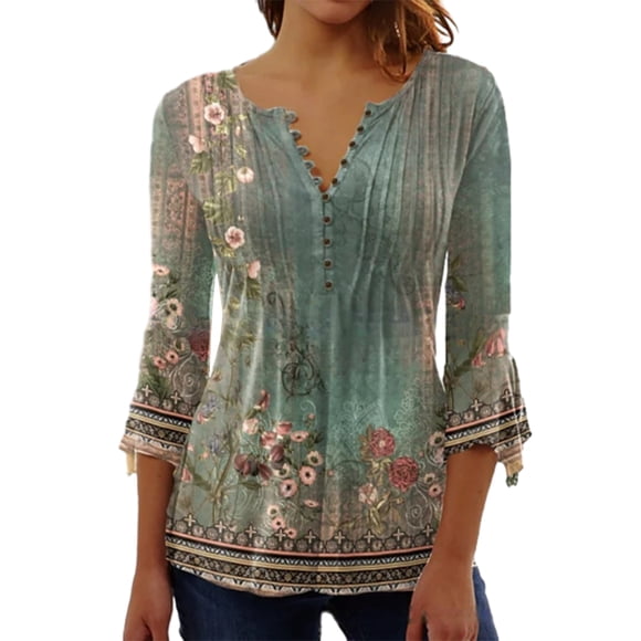 Qarigey Tops de manga 3/4, camiseta oscilante, túnica de verano, lavable, elegante, transpirable, multicolor, plisado, ropa de playa para Type2 NO2