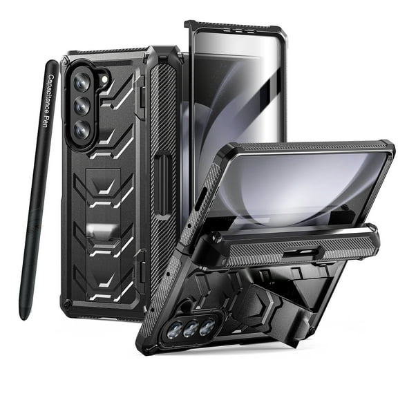 Decase Hybrid Case for Samsung Galaxy Z Fold 5 with Built-in Screen Protector Hidden Kickstand Pen Slot Heavy Duty Rugged Shockproof Durable Case with Stylus Pen for Samsung Z Fold5 2023,Black