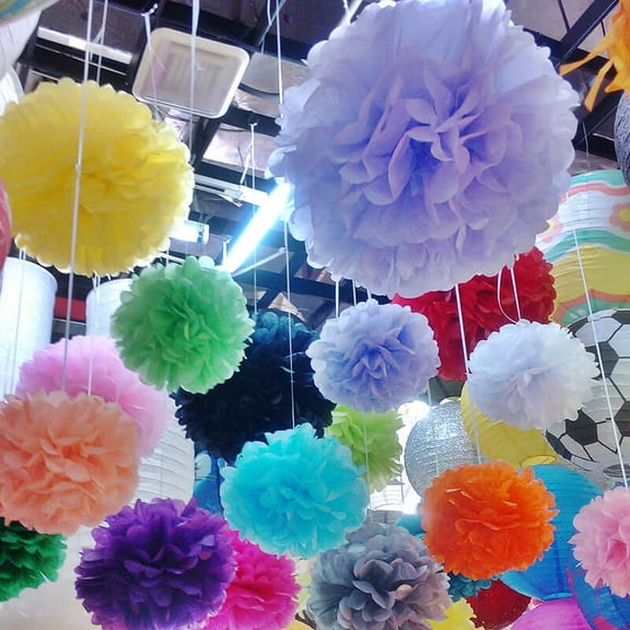 Efavormart 6 PCS Paper Tissue Wedding Birthday Party Banquet Event Festival Paper Flower Pom Pom - Silver 10 inch