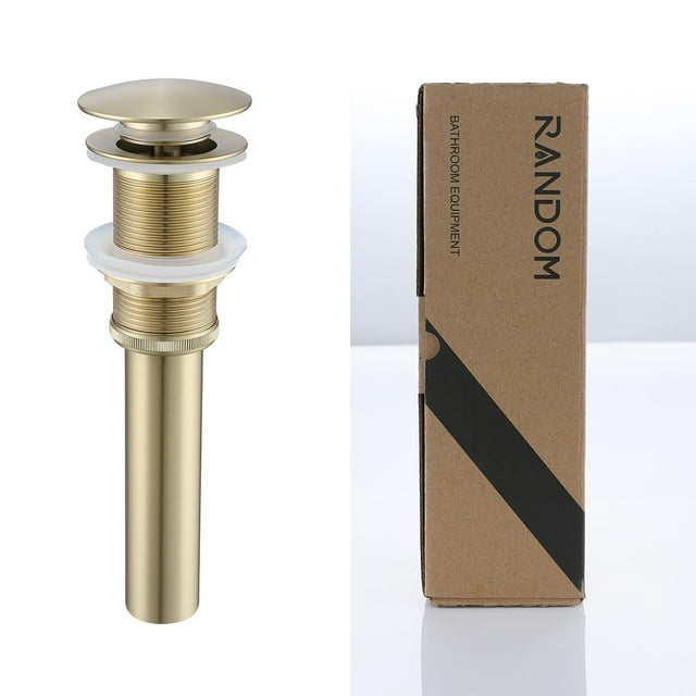 RANDOM Tapón de drenaje para fregadero de oro cepillado sin desbordamiento, tapón de montaje de grifo de drenaje emergente para baño, lavabo de tocador, latón macizo RD83001BG.