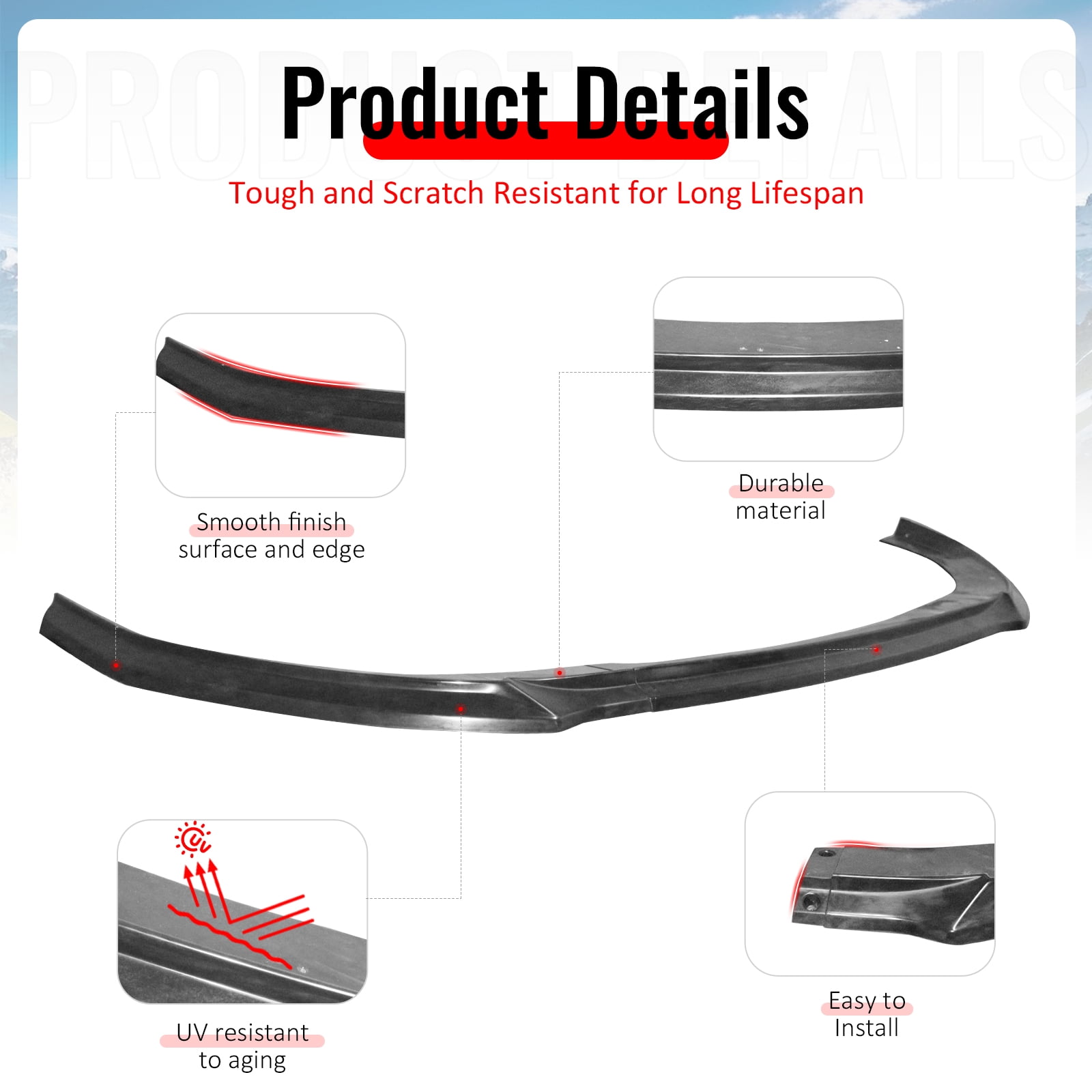 Ikon Motorsports Front Bumper Lip Compatible with 2025-2026 Kia K5 GT & GT-Line, GT Style Unpainted Black PU, Lower Air Dam Chin Splitter 3PCS