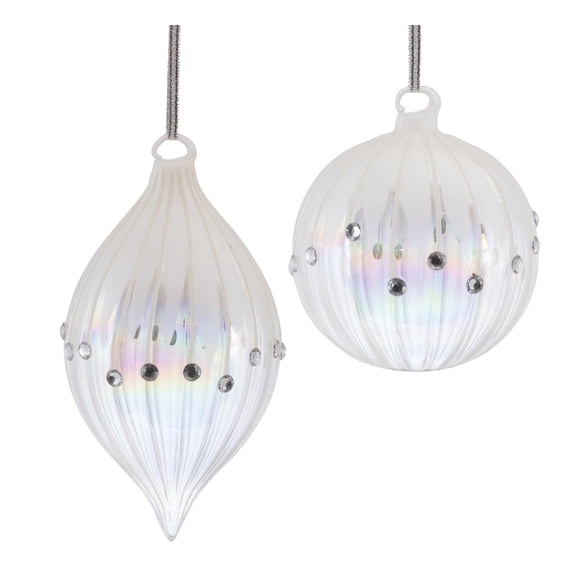 Melrose 6ct Iridescent Jeweled Glass Drop and Ball Christmas Ornaments 5.5"