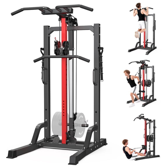 LNOW Home Gym Station, 450LBS Multi Home Gym Equipment for All Body Training,Power Tower Pull Up Dip Station, LAT Pulldown, Row Station and Cable Machine