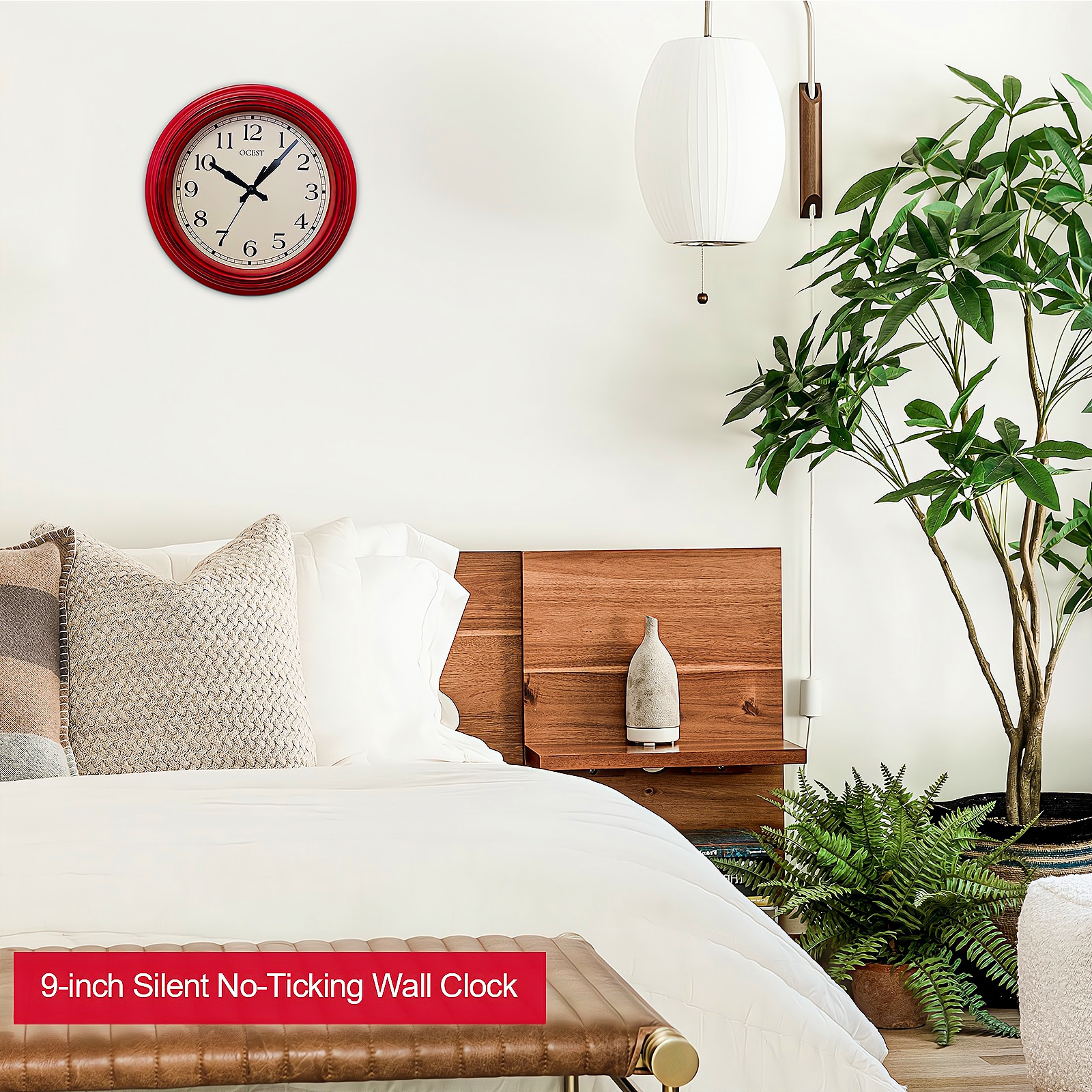 OCEST 9-Inch Retro Red Wall Clock photo 8