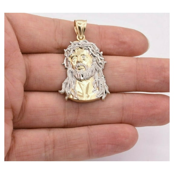1.75" Jesus Face Head Pendant Unisex Adult 10K Yellow White Gold, 3.78 Gr - GOLDUM NYC