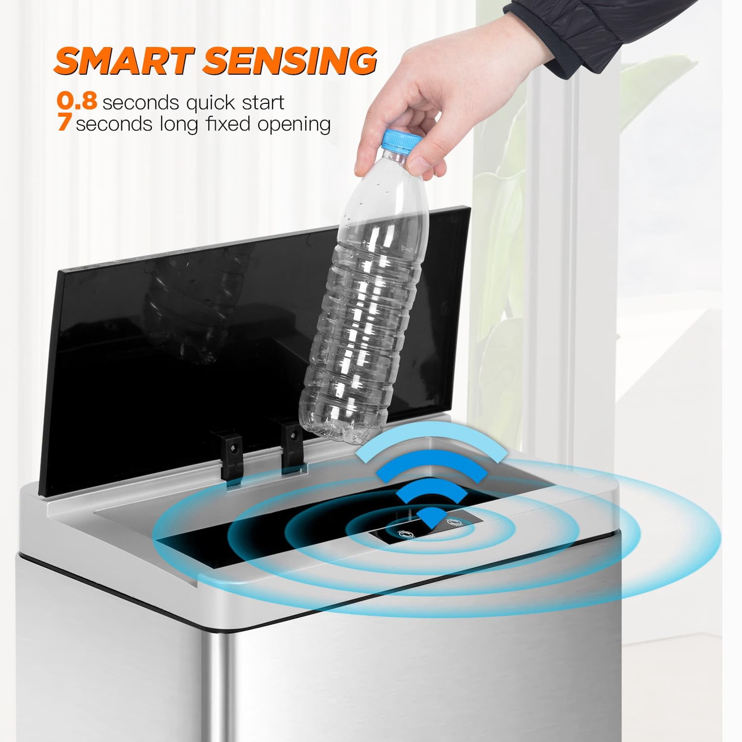 BestOffice 13 Gallon Touchless Trash Can with Lid, Stainless Steel Automatic Sensor Waste Bin