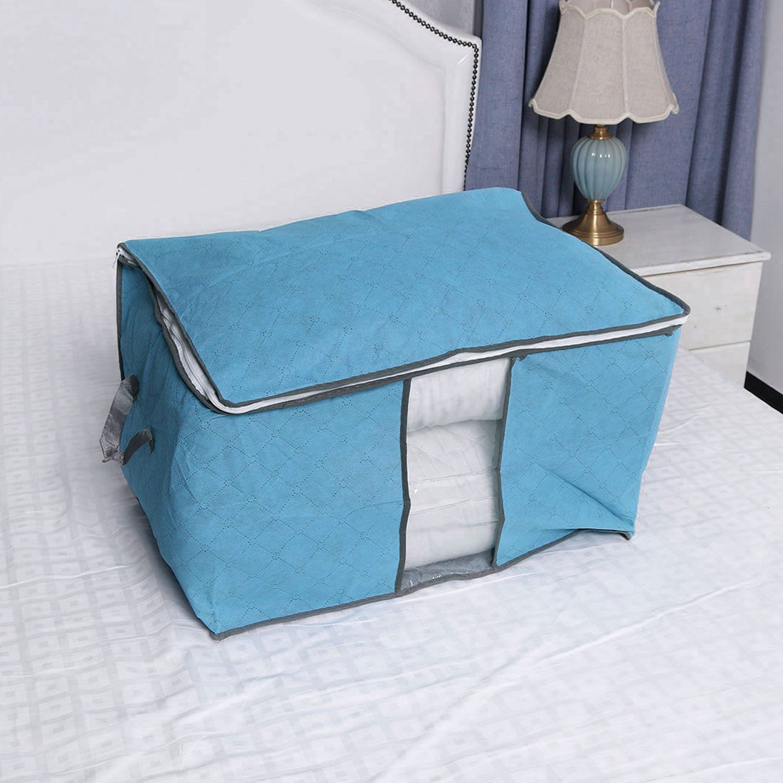 Unique Bargains Household Quilt Clothes Blanket Pillow Dustproof Storage Bag Container Blue