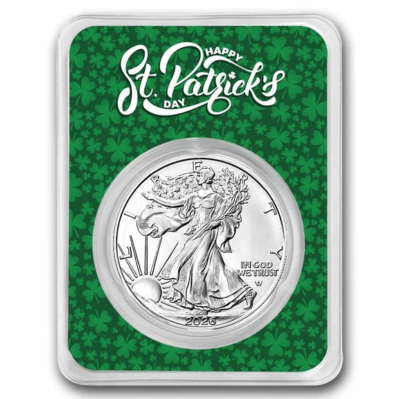 2026 1 oz Silver Eagle - w/Happy St. Patrick's Day Card, In TEP