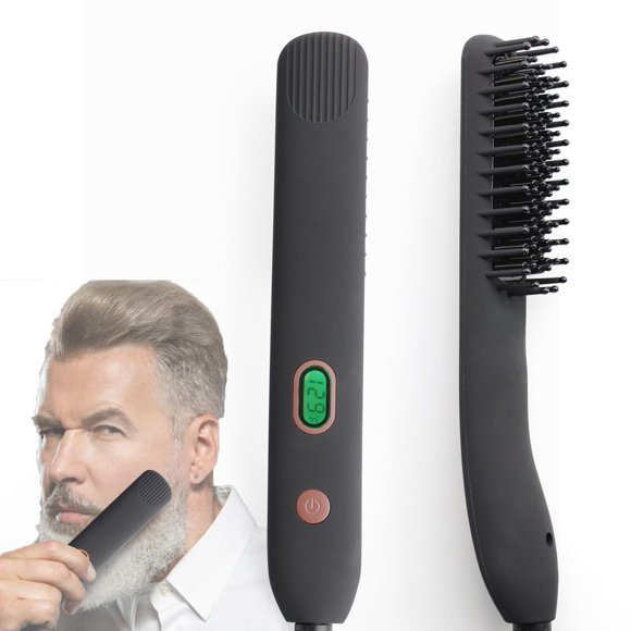 BenRich Alisador de barba Anti-escaldaduras Peine alisador de barba Cepillo alisador de pelo con calefacción iónica y de cerámica para hombres Temperaturas ajustables Pantalla LCD ?/?/? Alisador de b