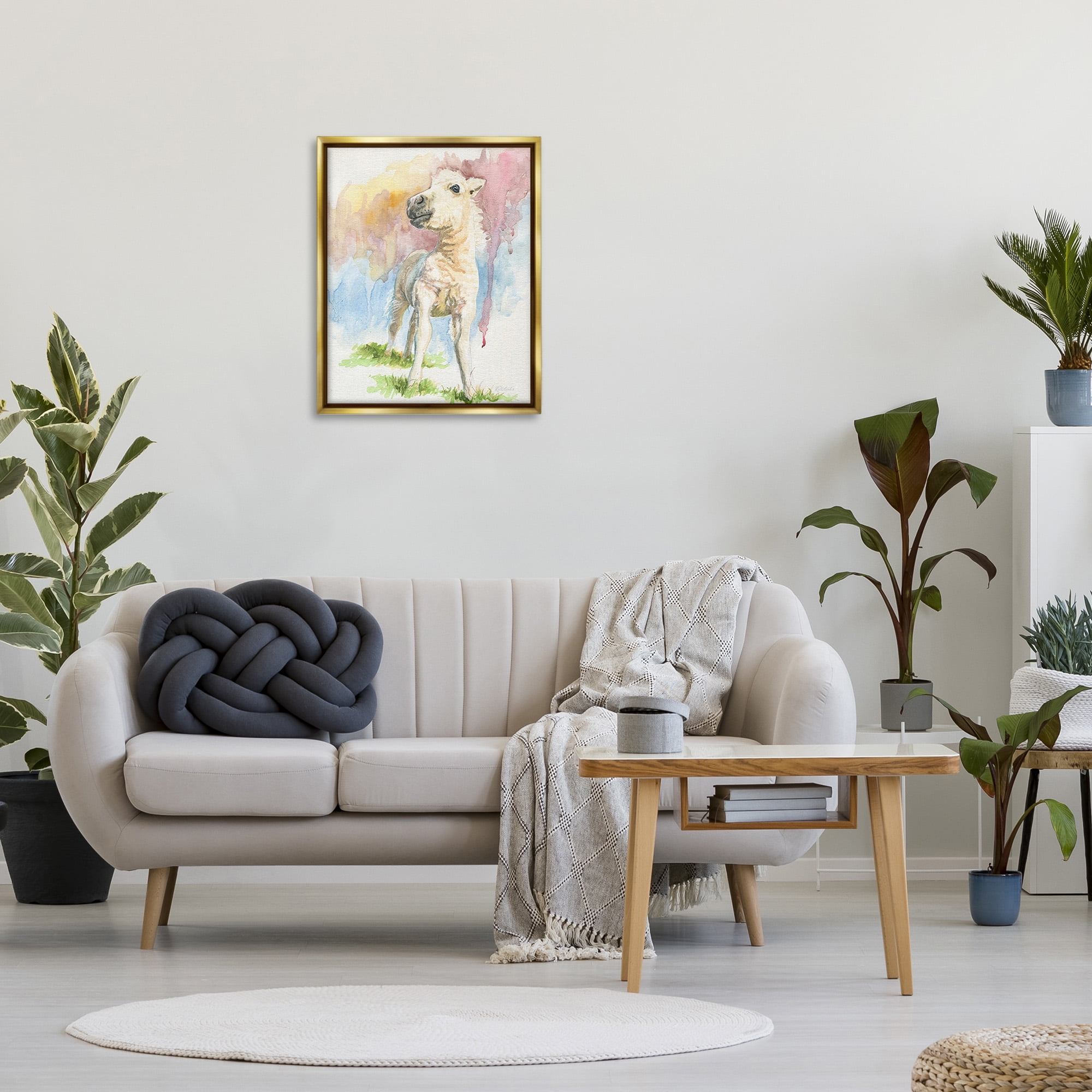 Stupell Industries Modern Foal Painting Animals & Insects Painting Gold Floater Framed Canvas Art Print Wall Art, 25 x 31