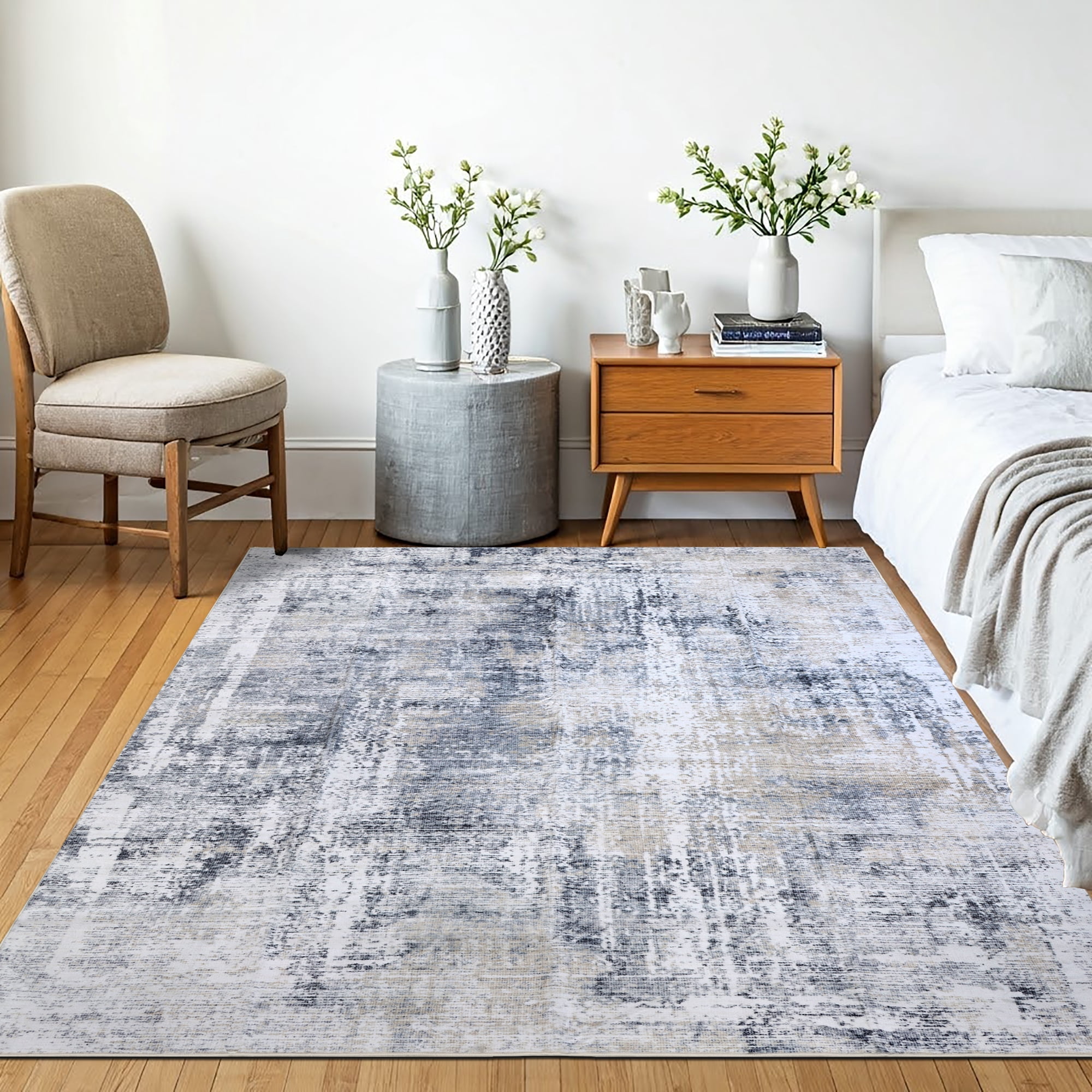 Delara 5'x7' Machine Washable Area Rug, Soft & Durable, Non-Slip, Stain Resistant, Misty Echo, for Bedroom, Living & Dining Room