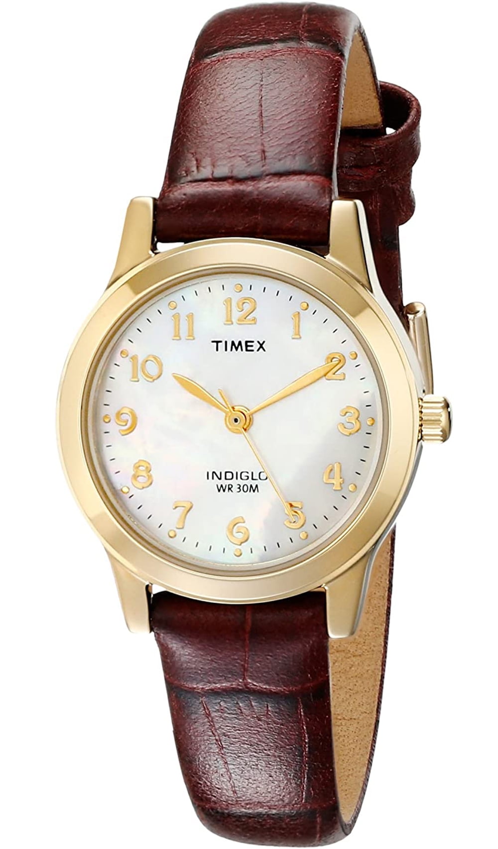 Timex Women's Essex Avenue Gold/Burgundy/MOP 25mm Dress Watch, Leather Strap